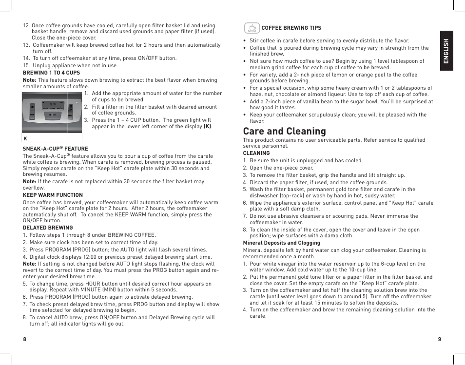 Care and cleaning | Black & Decker CM2070B User Manual | Page 5 / 15
