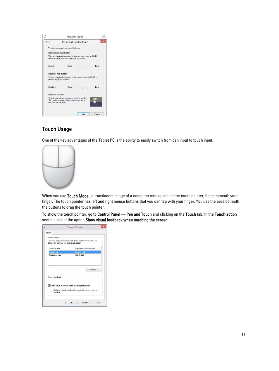 Touch usage | Dell Latitude 10 (Late 2012) User Manual | Page 11 / 43