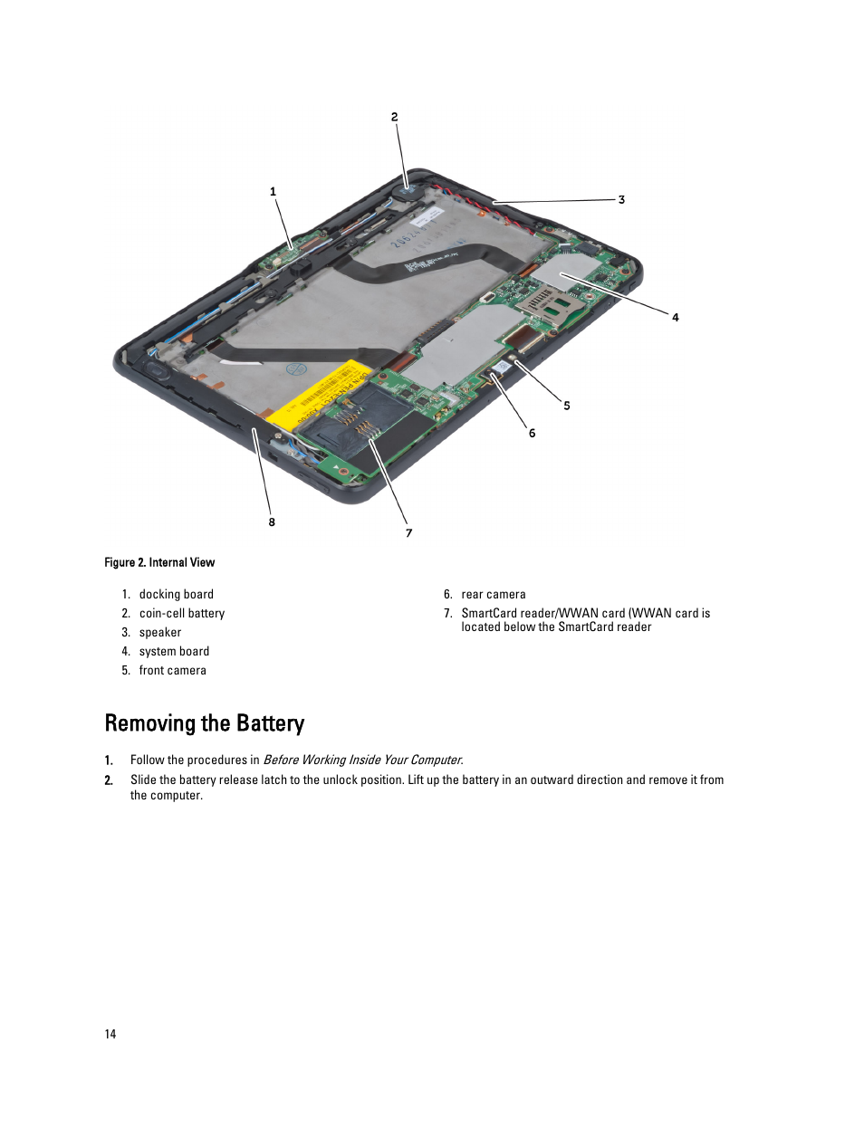 Removing the battery | Dell Latitude 10 (Late 2012) User Manual | Page 14 / 43