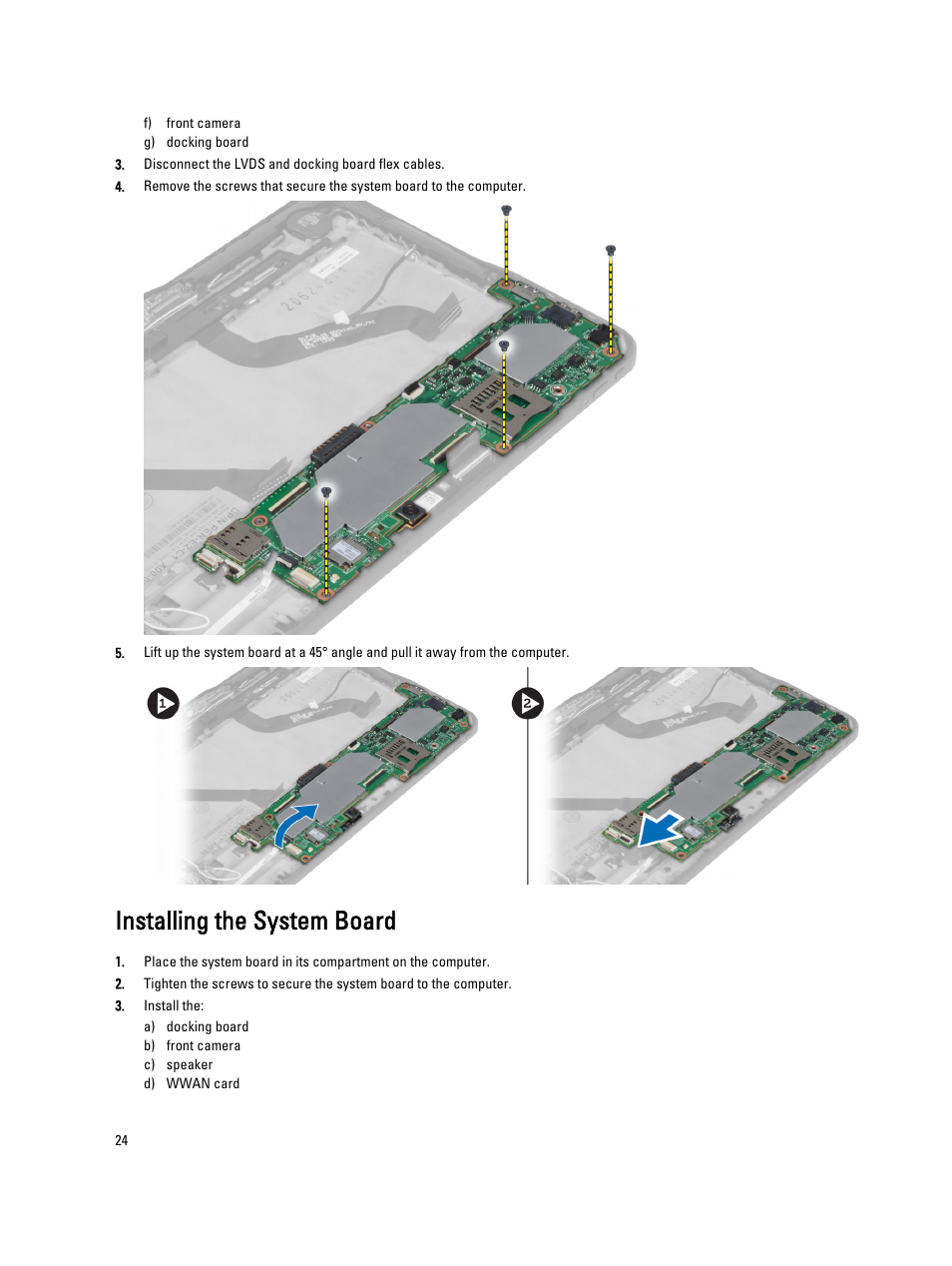 Installing the system board | Dell Latitude 10 (Late 2012) User Manual | Page 24 / 43
