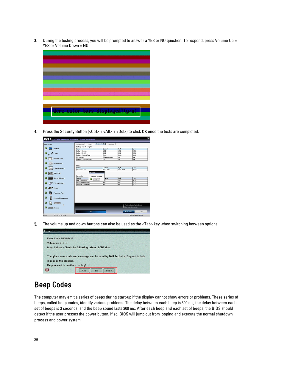 Beep codes | Dell Latitude 10 (Late 2012) User Manual | Page 36 / 43