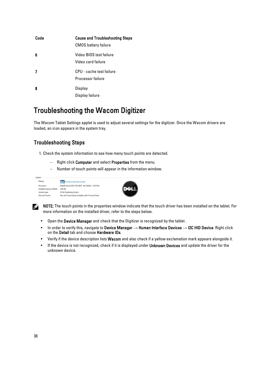 Troubleshooting the wacom digitizer, Troubleshooting steps | Dell Latitude 10 (Late 2012) User Manual | Page 38 / 43