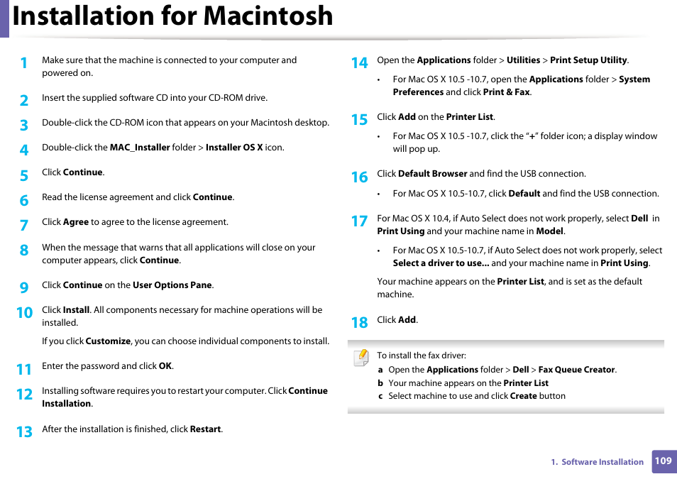 Installation for macintosh | Dell B1265dnf Mono Laser Printer MFP User Manual | Page 109 / 234