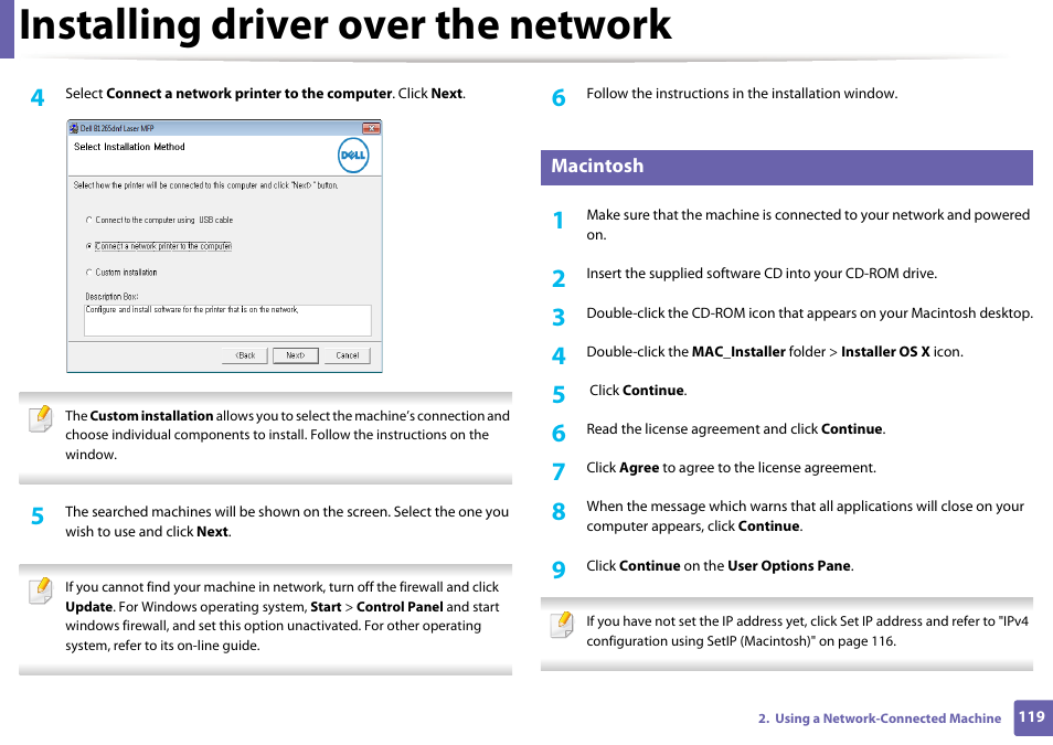 Installing driver over the network | Dell B1265dnf Mono Laser Printer MFP User Manual | Page 119 / 234