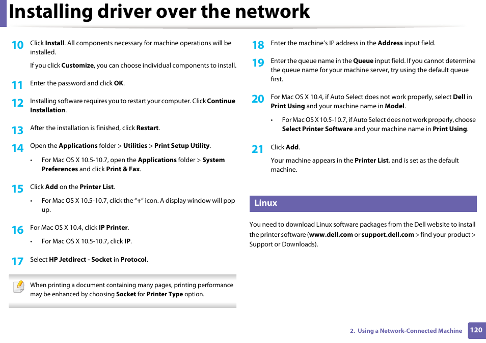 Installing driver over the network | Dell B1265dnf Mono Laser Printer MFP User Manual | Page 120 / 234