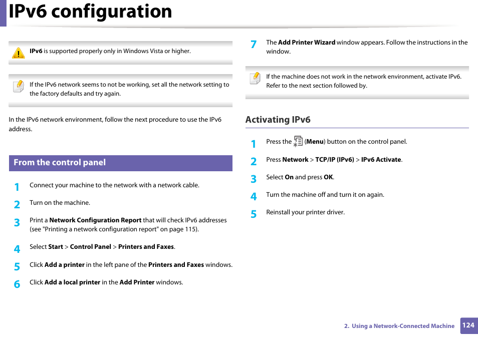 Ipv6 configuration, Activating ipv6 | Dell B1265dnf Mono Laser Printer MFP User Manual | Page 124 / 234