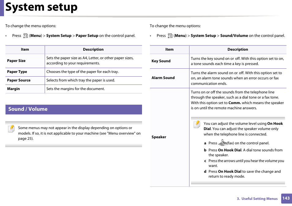 System setup, Sound / volume | Dell B1265dnf Mono Laser Printer MFP User Manual | Page 143 / 234