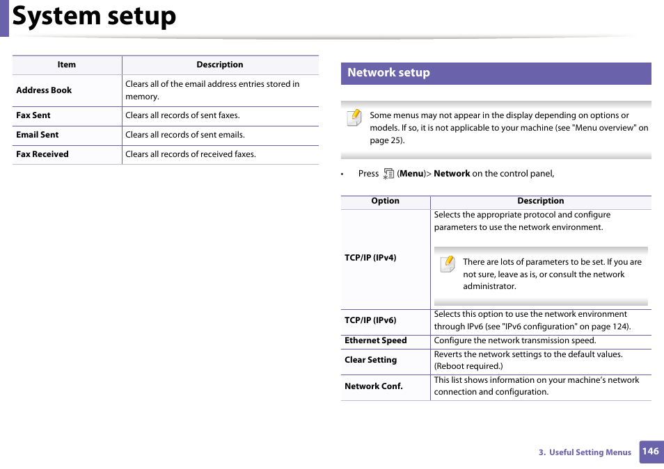 System setup, Network setup | Dell B1265dnf Mono Laser Printer MFP User Manual | Page 146 / 234