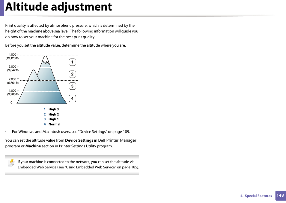 Altitude adjustment | Dell B1265dnf Mono Laser Printer MFP User Manual | Page 148 / 234