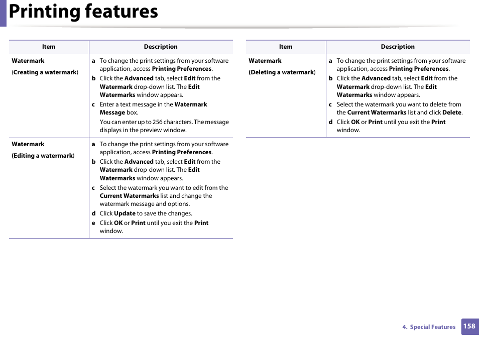 Printing features | Dell B1265dnf Mono Laser Printer MFP User Manual | Page 158 / 234