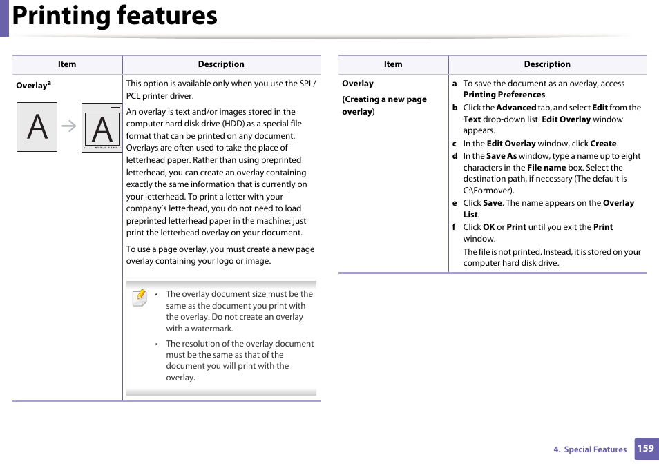 Printing features | Dell B1265dnf Mono Laser Printer MFP User Manual | Page 159 / 234