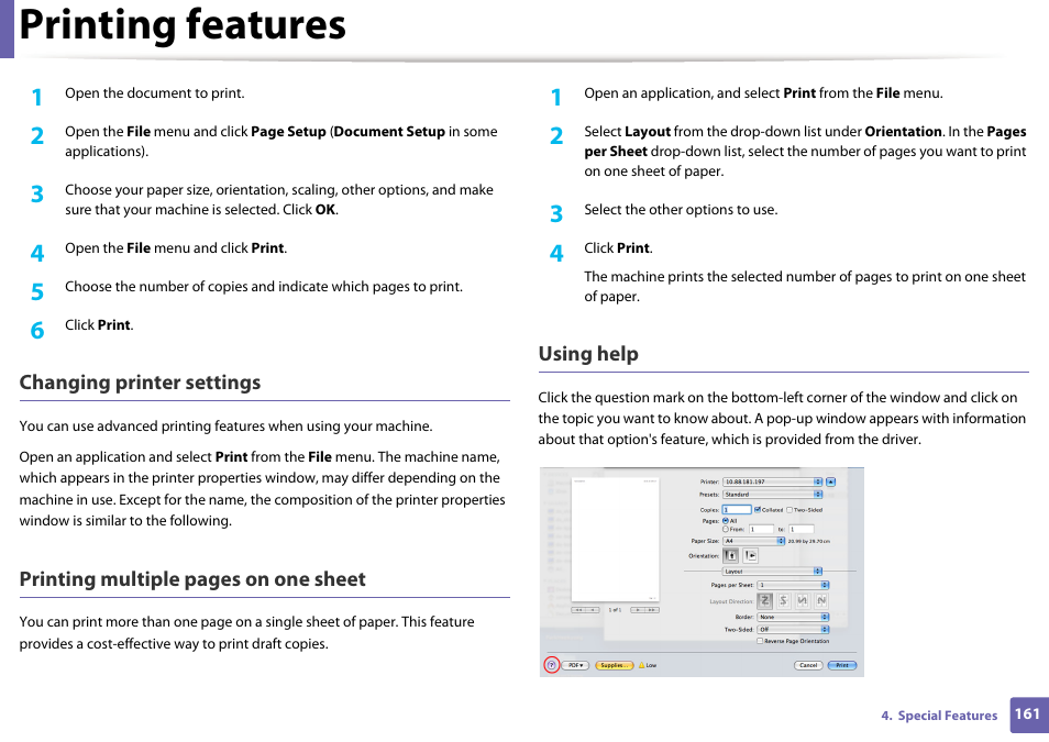 Printing features | Dell B1265dnf Mono Laser Printer MFP User Manual | Page 161 / 234