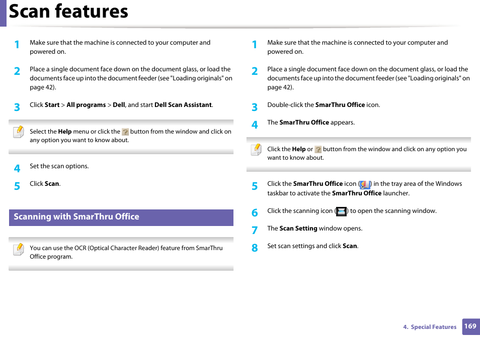 Scan features | Dell B1265dnf Mono Laser Printer MFP User Manual | Page 169 / 234