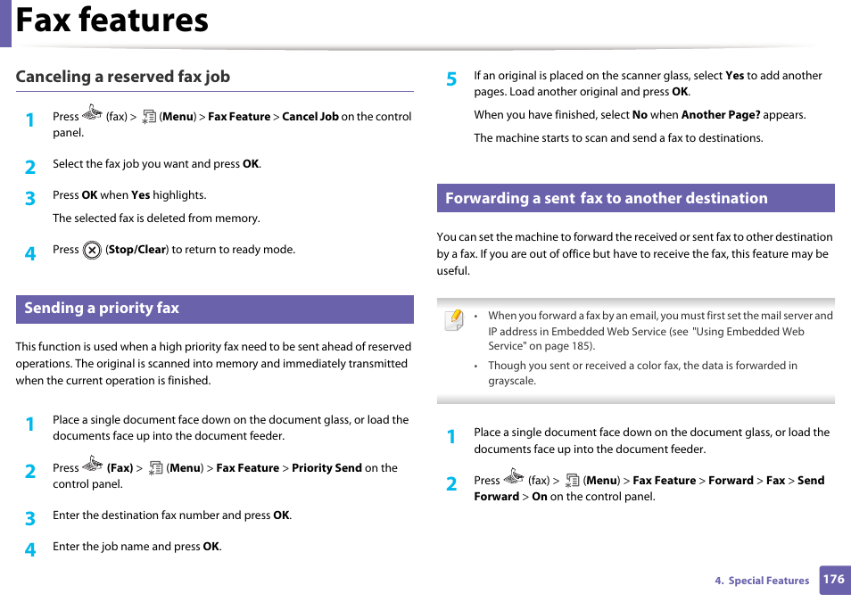 Fax features, Canceling a reserved fax job | Dell B1265dnf Mono Laser Printer MFP User Manual | Page 176 / 234