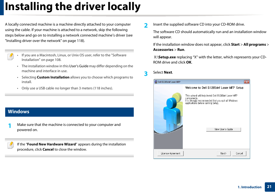 Installing the driver locally, Windows | Dell B1265dnf Mono Laser Printer MFP User Manual | Page 21 / 234