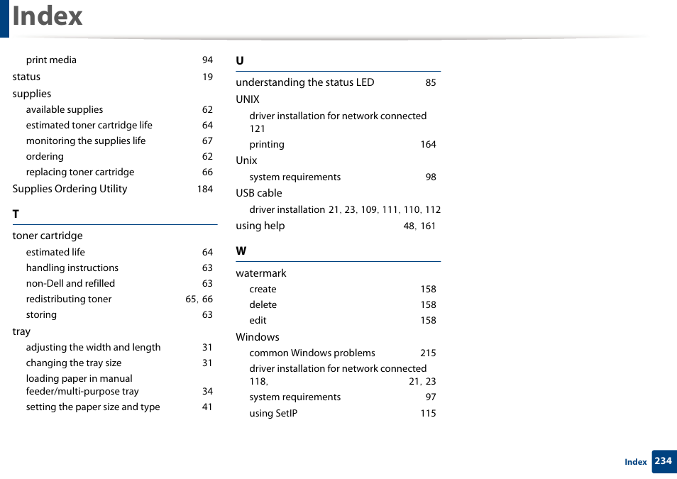 Index | Dell B1265dnf Mono Laser Printer MFP User Manual | Page 234 / 234