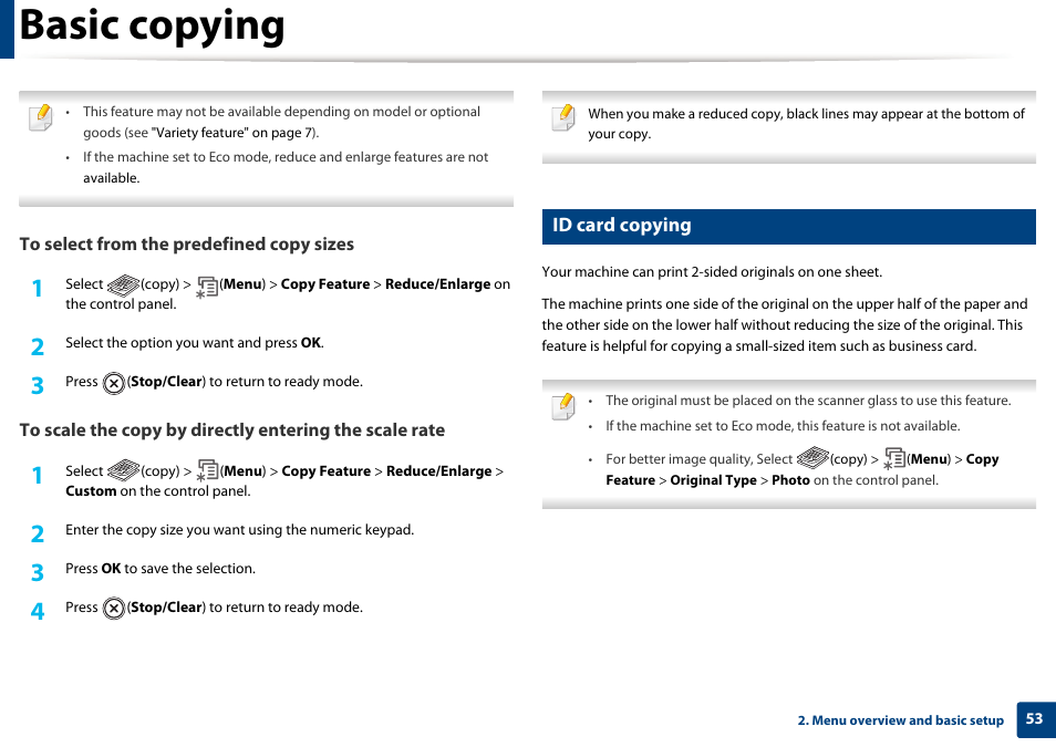 Basic copying, Id card copying | Dell B1265dnf Mono Laser Printer MFP User Manual | Page 53 / 234