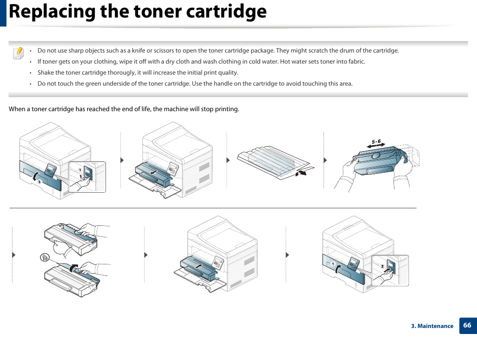 Replacing the toner cartridge | Dell B1265dnf Mono Laser Printer MFP User Manual | Page 66 / 234