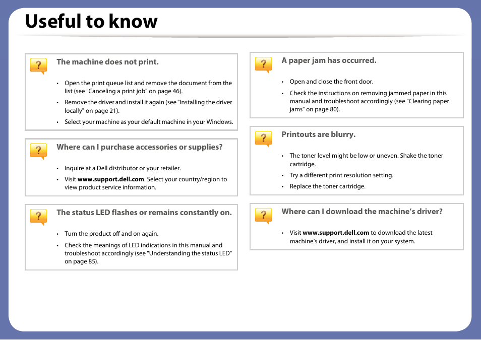 Useful to know | Dell B1265dnf Mono Laser Printer MFP User Manual | Page 8 / 234