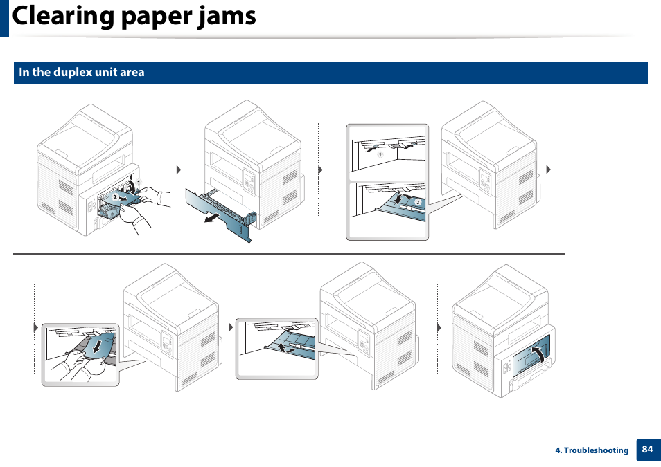 Clearing paper jams | Dell B1265dnf Mono Laser Printer MFP User Manual | Page 84 / 234