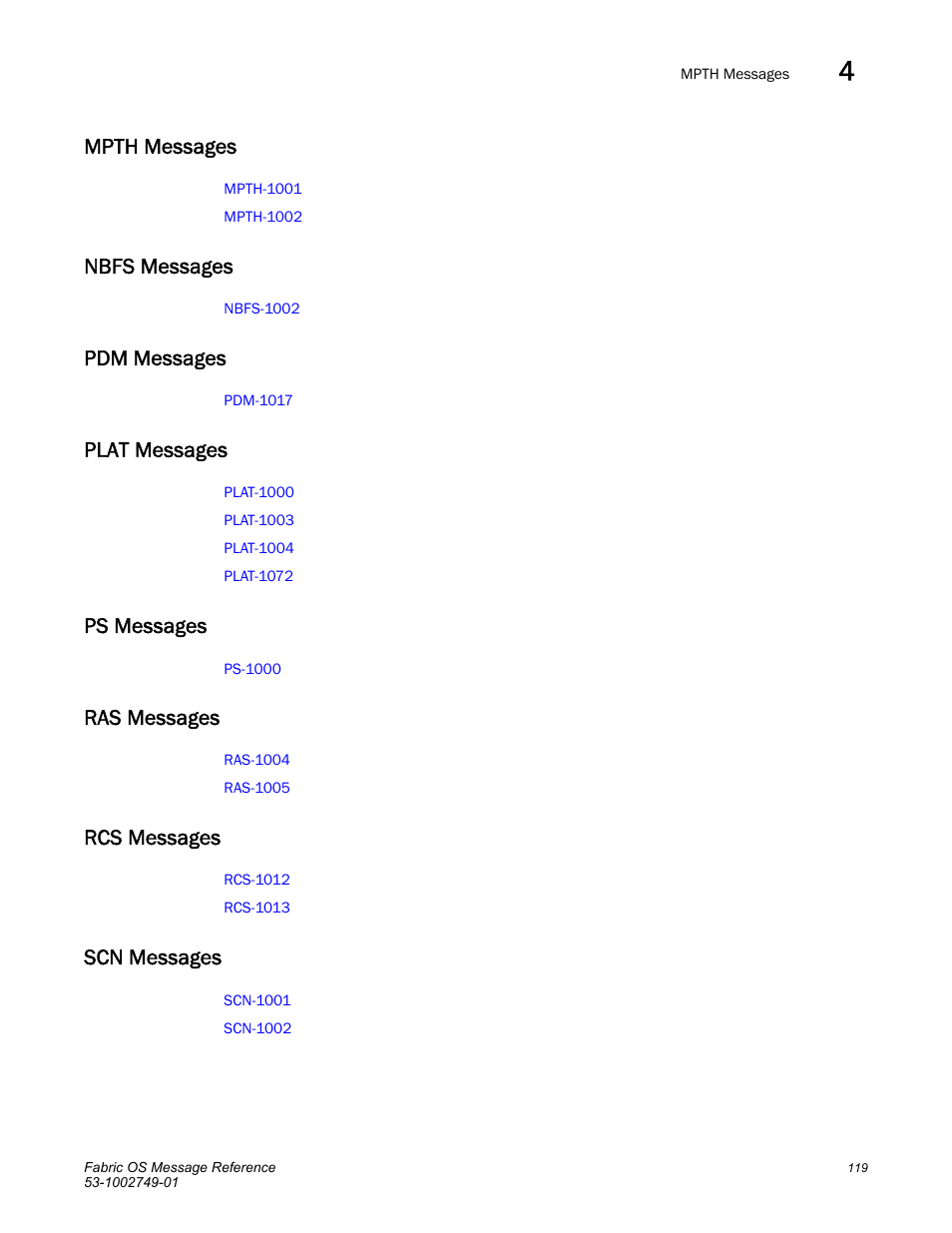 Mpth messages, Nbfs messages, Pdm messages | Plat messages, Ps messages, Ras messages, Rcs messages, Scn messages | Dell POWEREDGE M1000E User Manual | Page 141 / 934