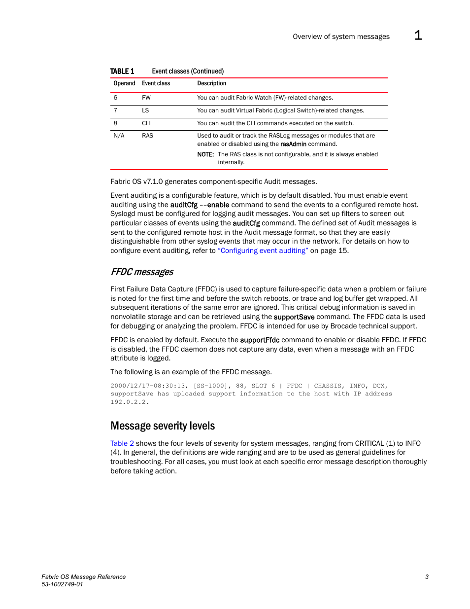 Message severity levels, Ffdc messages | Dell POWEREDGE M1000E User Manual | Page 25 / 934