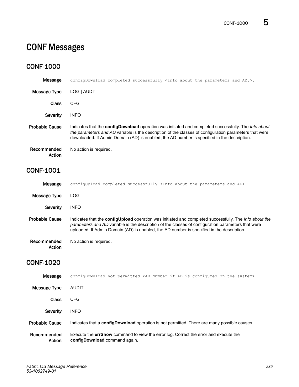 Conf messages, Conf-1000, Conf-1001 | Conf-1020 | Dell POWEREDGE M1000E User Manual | Page 261 / 934