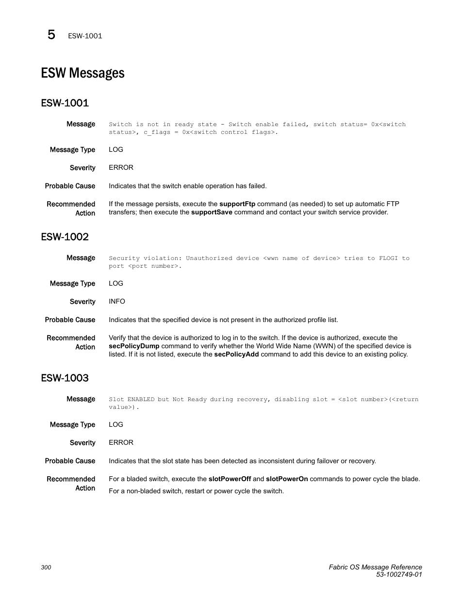 Esw messages, Esw-1001, Esw-1002 | Esw-1003 | Dell POWEREDGE M1000E User Manual | Page 322 / 934