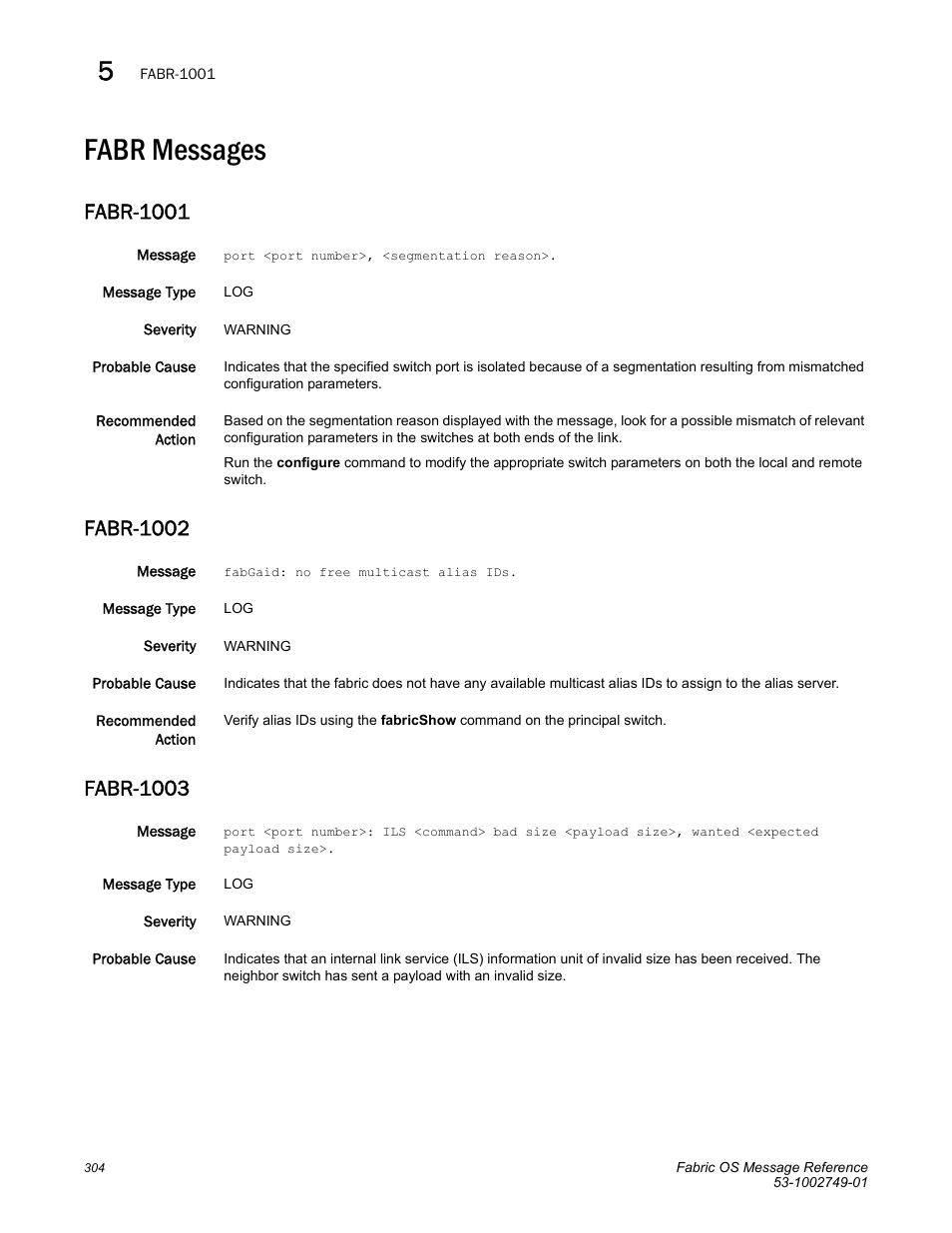 Fabr messages, Fabr-1001, Fabr-1002 | Fabr-1003 | Dell POWEREDGE M1000E User Manual | Page 326 / 934