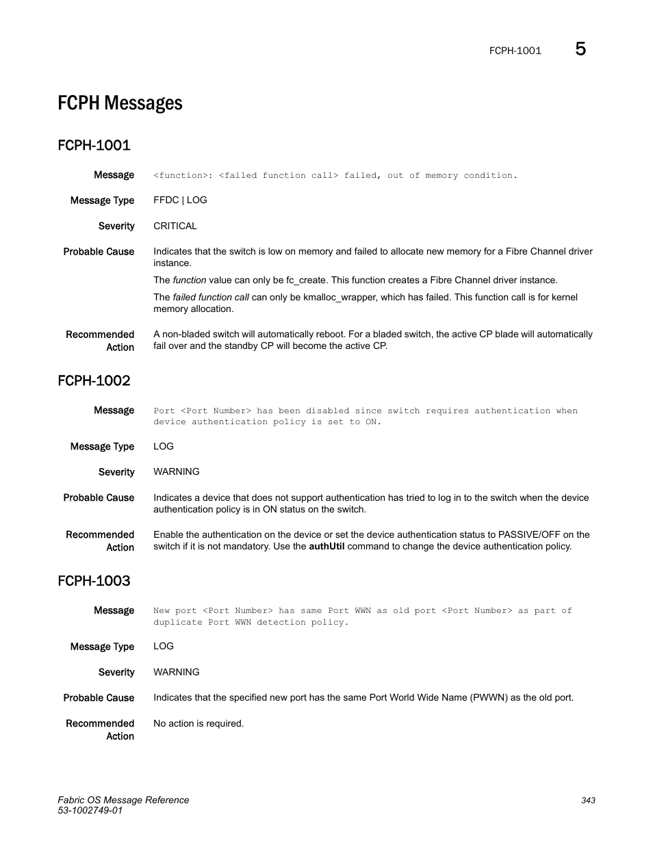 Fcph messages, Fcph-1001, Fcph-1002 | Fcph-1003 | Dell POWEREDGE M1000E User Manual | Page 365 / 934