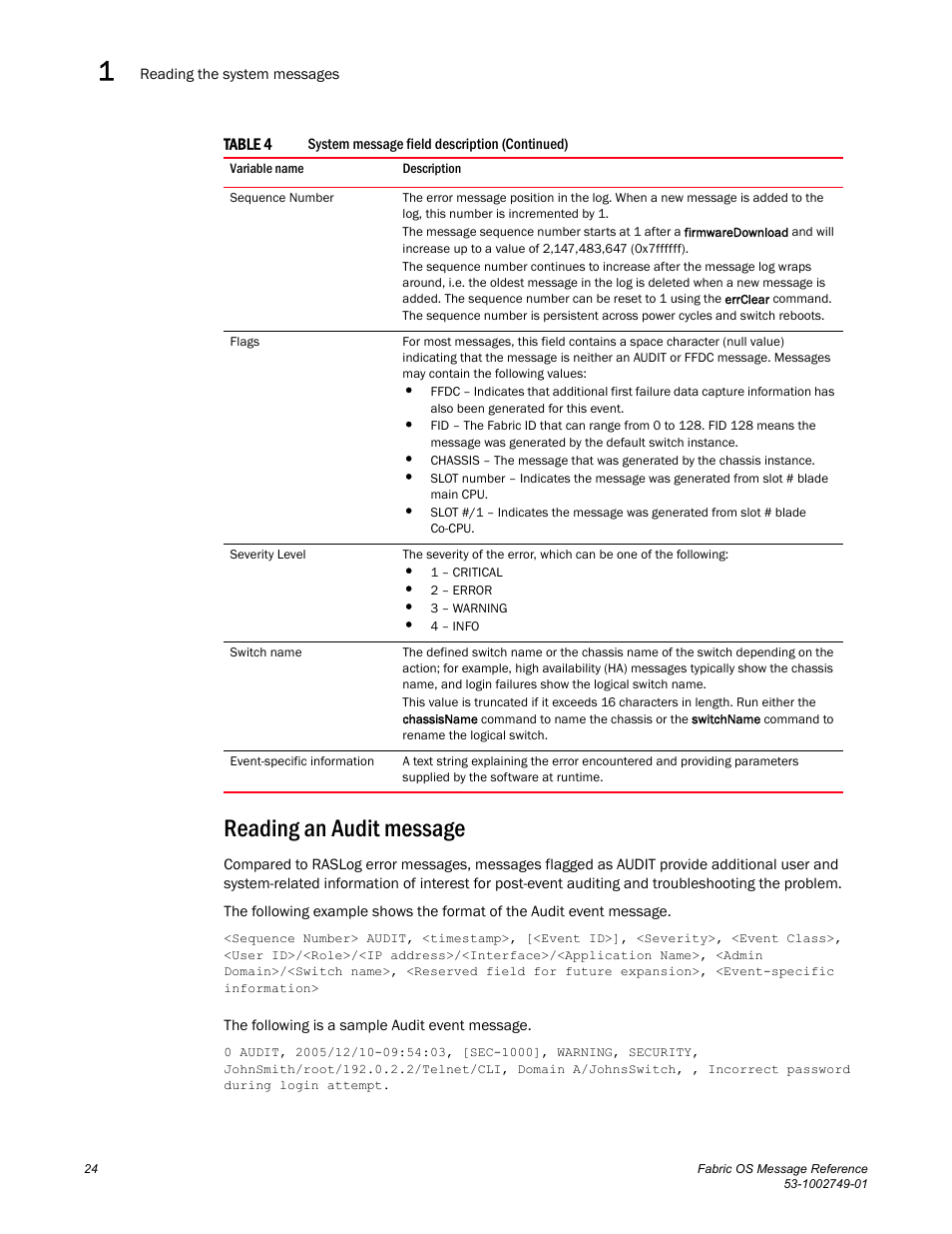 Reading an audit message | Dell POWEREDGE M1000E User Manual | Page 46 / 934