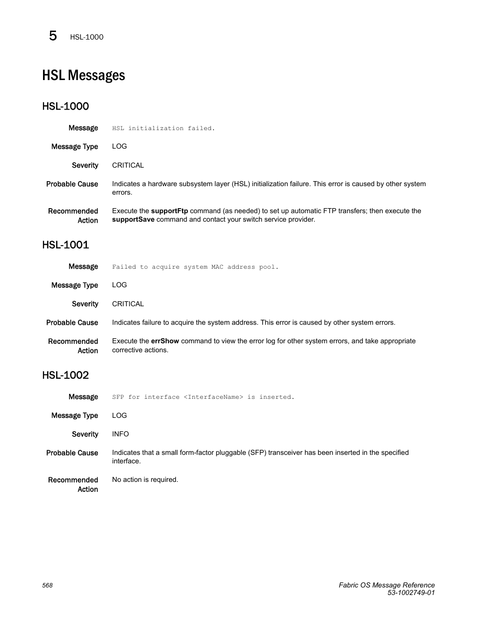 Hsl messages, Hsl-1000, Hsl-1001 | Hsl-1002 | Dell POWEREDGE M1000E User Manual | Page 590 / 934