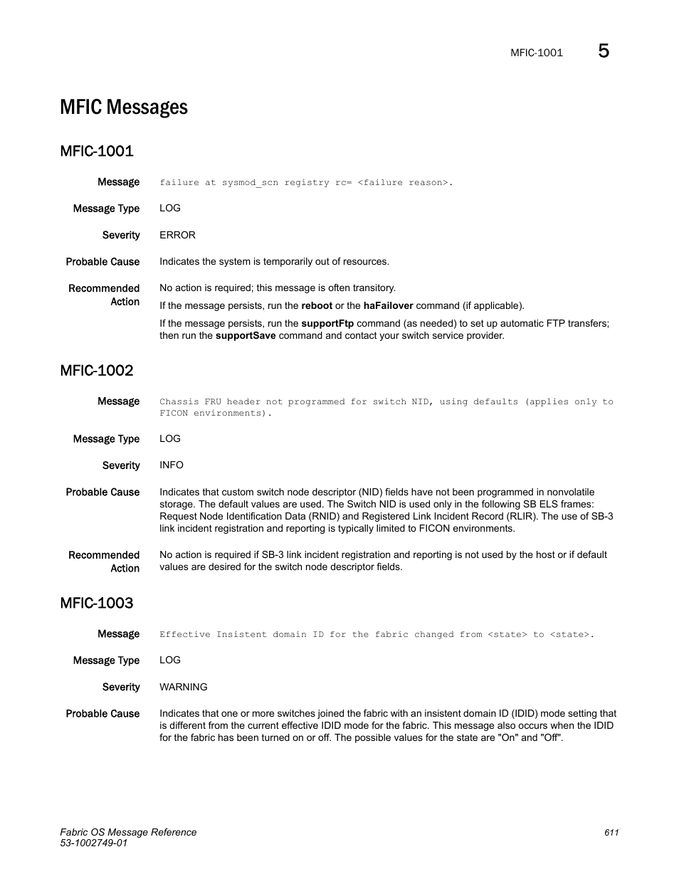 Mfic messages, Mfic-1001, Mfic-1002 | Mfic-1003 | Dell POWEREDGE M1000E User Manual | Page 633 / 934