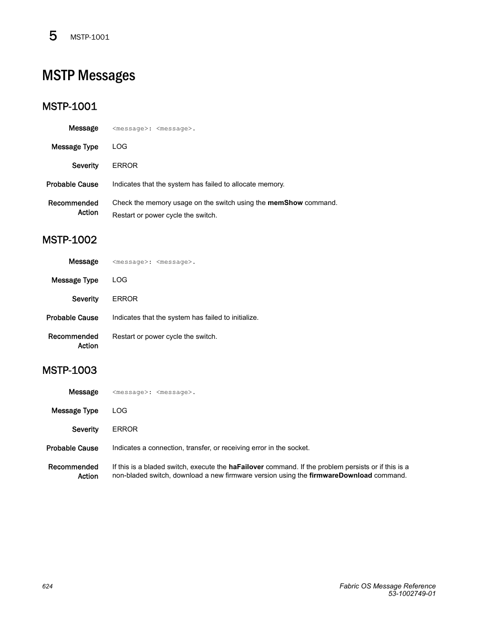 Mstp messages, Mstp-1001, Mstp-1002 | Mstp-1003 | Dell POWEREDGE M1000E User Manual | Page 646 / 934