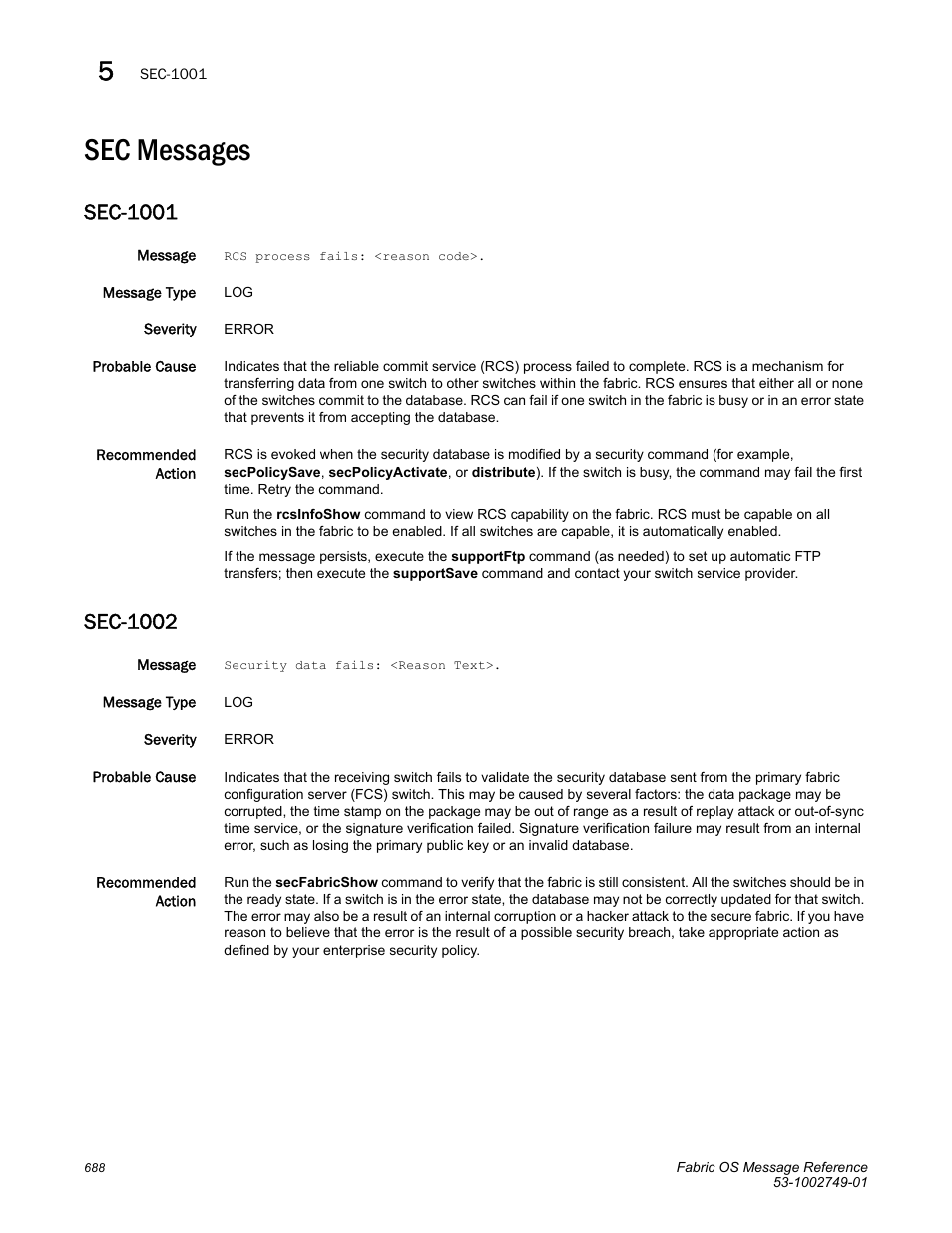 Sec messages, Sec-1001, Sec-1002 | Dell POWEREDGE M1000E User Manual | Page 710 / 934