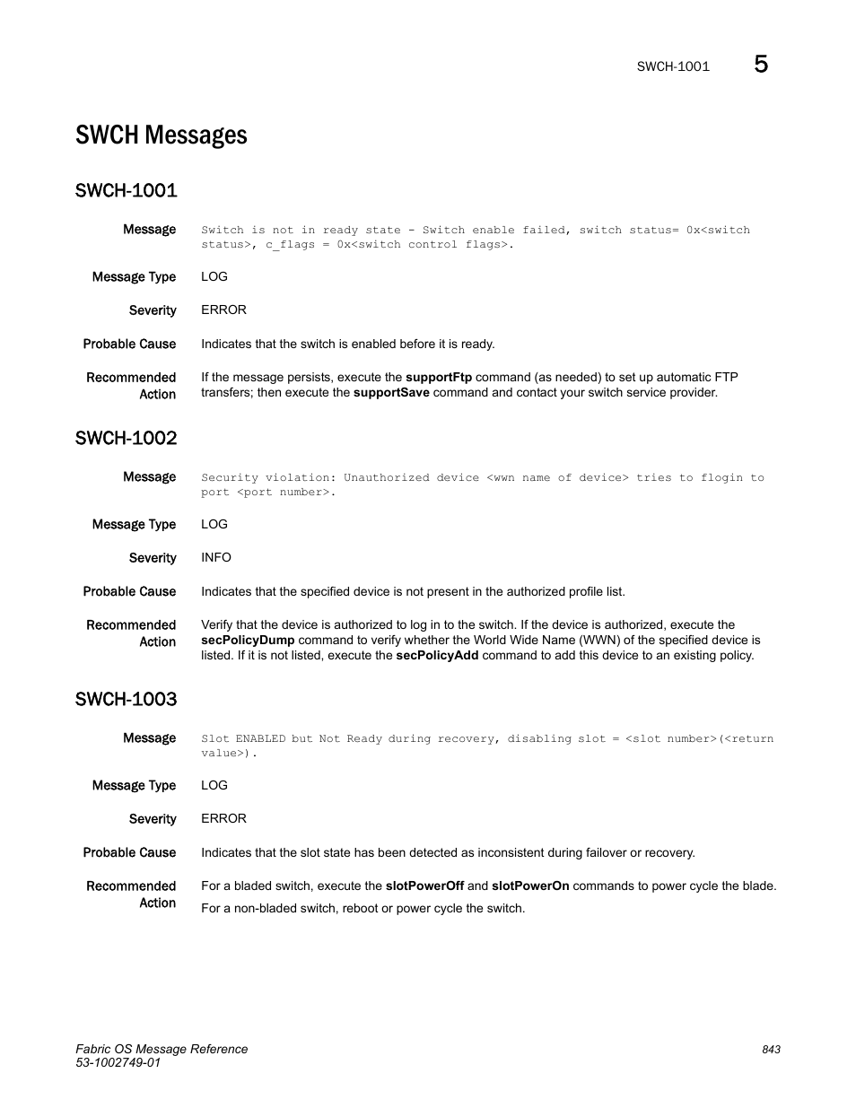 Swch messages, Swch-1001, Swch-1002 | Swch-1003 | Dell POWEREDGE M1000E User Manual | Page 865 / 934