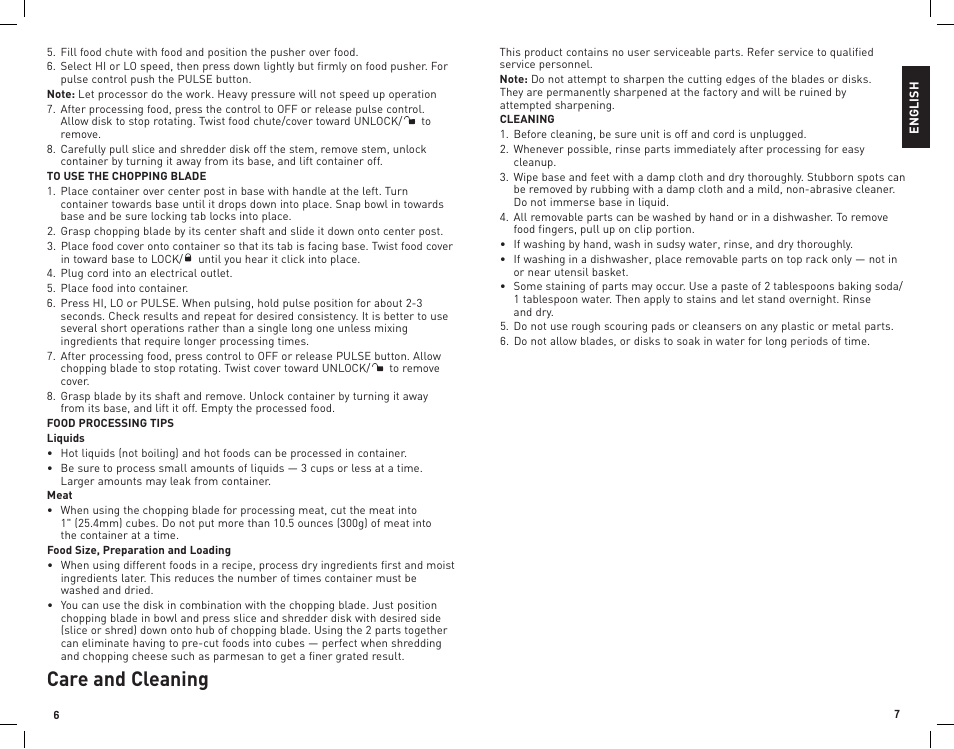 Care and cleaning | Black & Decker FP1336 User Manual | Page 4 / 11