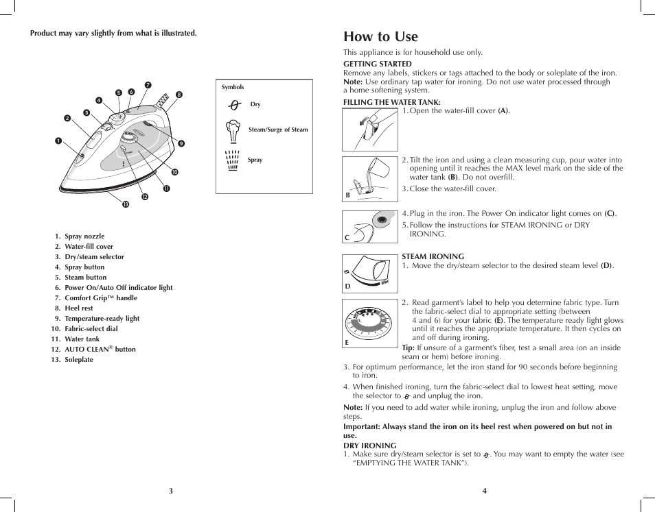 How to use | Black & Decker SteamXpress AS200 User Manual | Page 3 / 13