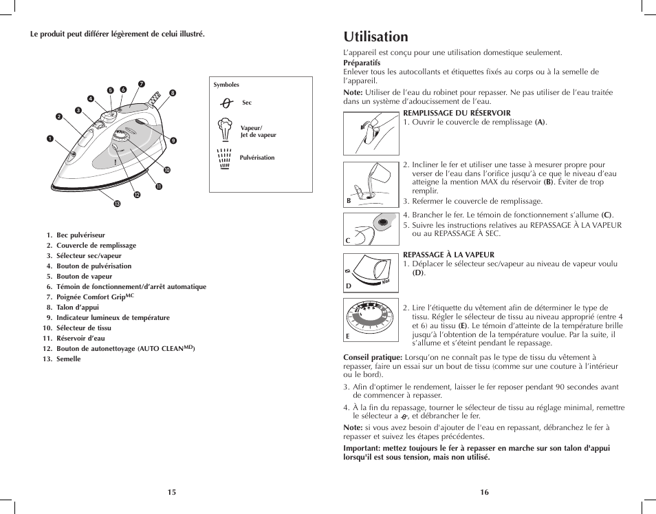 Utilisation | Black & Decker SteamXpress AS200 User Manual | Page 9 / 13