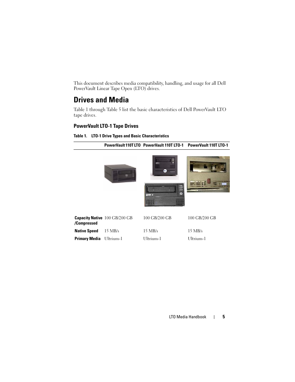 Drives and media, Powervault lto-1 tape drives | Dell PowerVault 100T (IDE Tape Drive) User Manual | Page 5 / 30