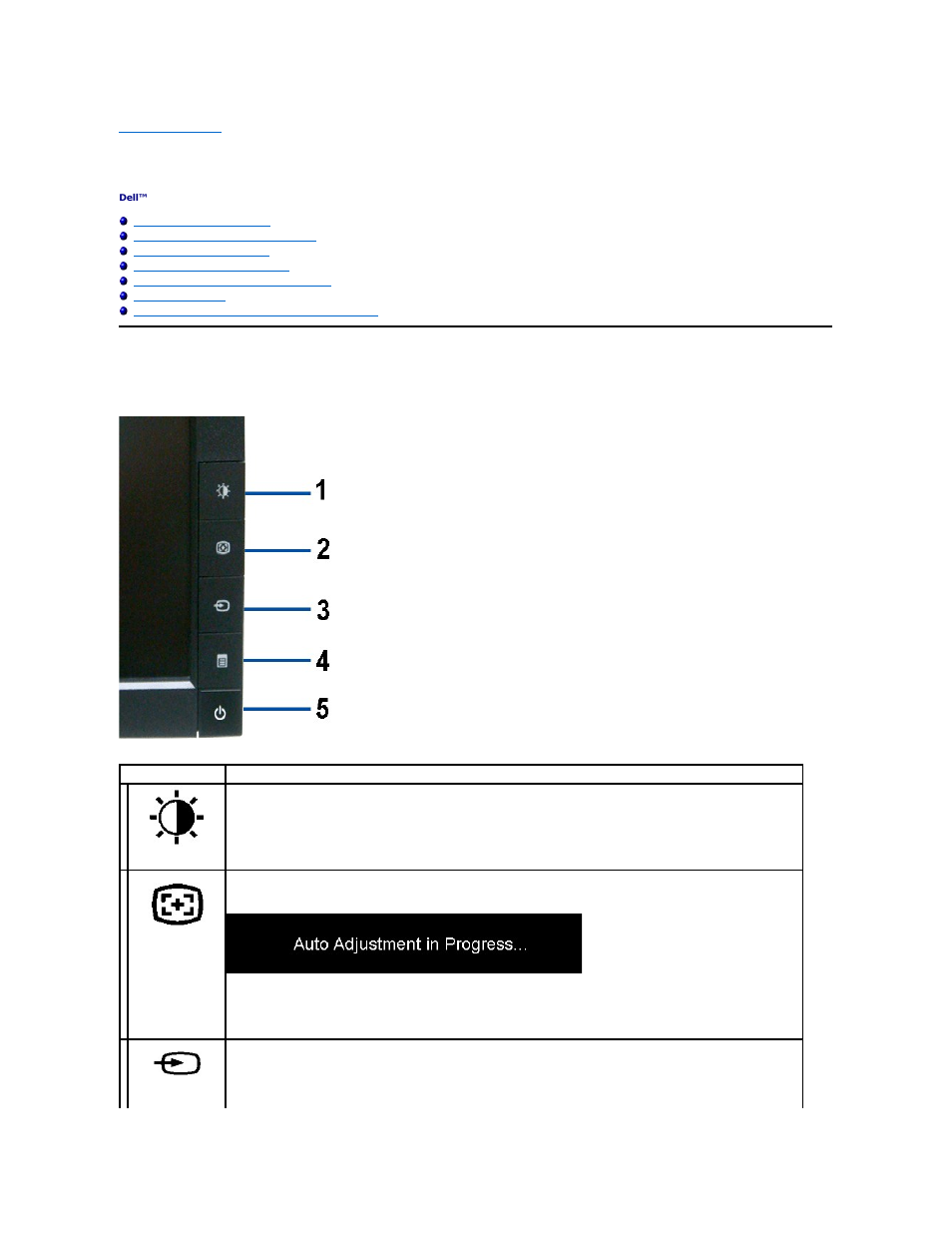 Operating the monitor, Using the front panel | Dell 2209WA Monitor User Manual | Page 15 / 35