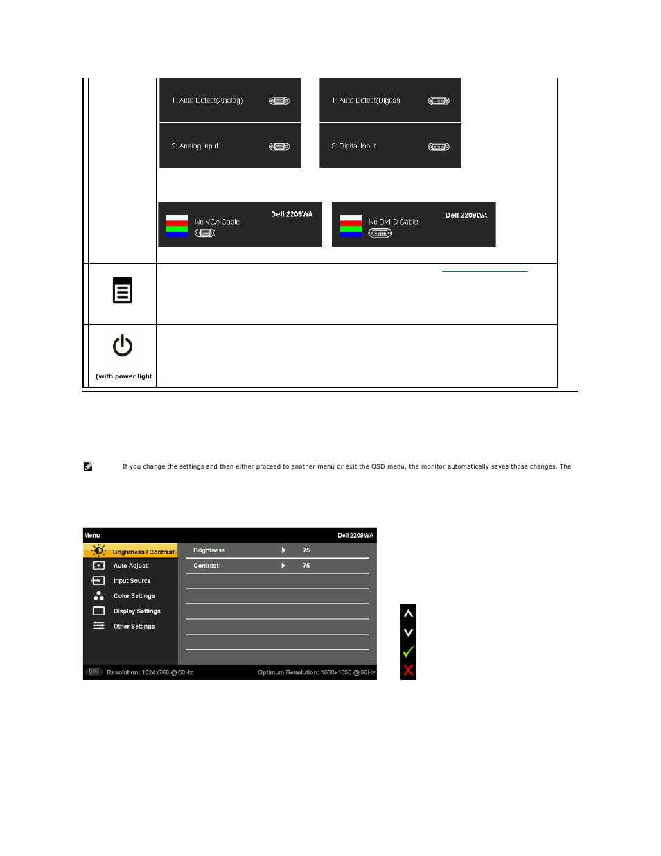 Using the on-screen display (osd) menu, Accessing the menu system | Dell 2209WA Monitor User Manual | Page 16 / 35