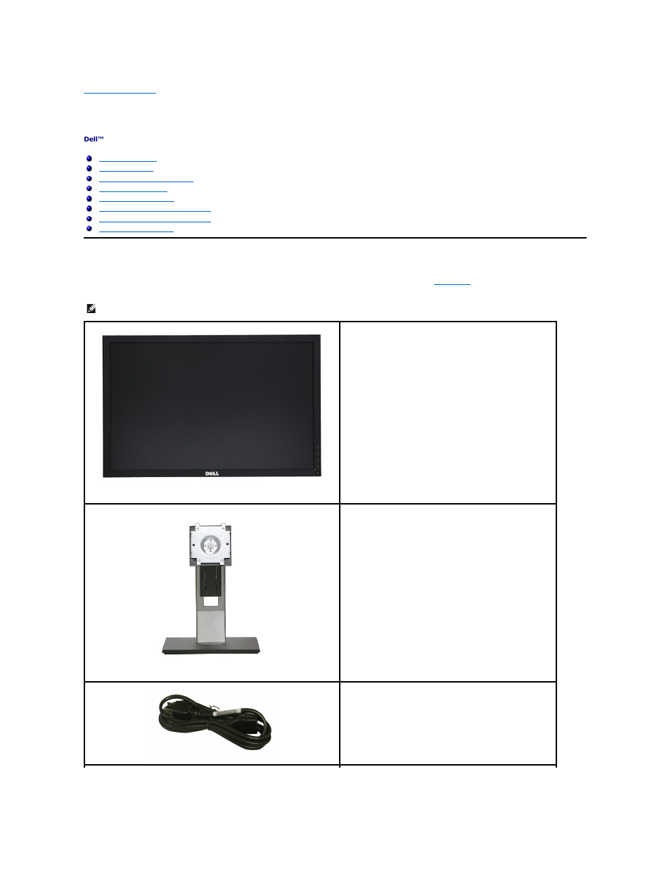 About your monitor, Package contents | Dell 2209WA Monitor User Manual | Page 2 / 35