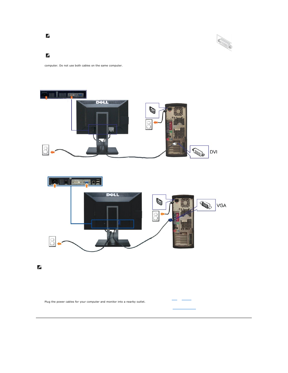 Organizing your cables, Connecting the white dvi cable, Connecting the blue vga cable | Connecting the usb cable | Dell 2209WA Monitor User Manual | Page 29 / 35