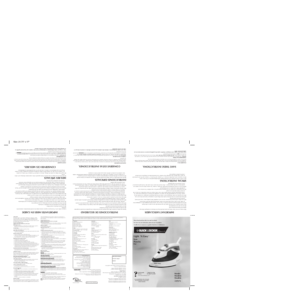 Black & Decker LIGHT N EASY F975 User Manual | 2 pages