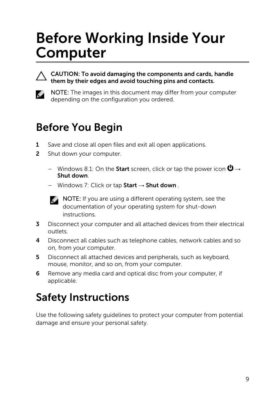 Before working inside your computer, Before you begin, Safety instructions | Dell Inspiron 15 (5543, Early 2015) User Manual | Page 9 / 93