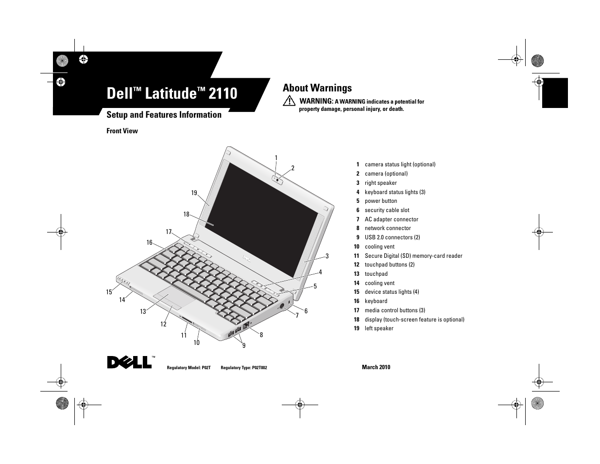 Dell Latitude 2110 (Mid 2010) User Manual | 6 pages