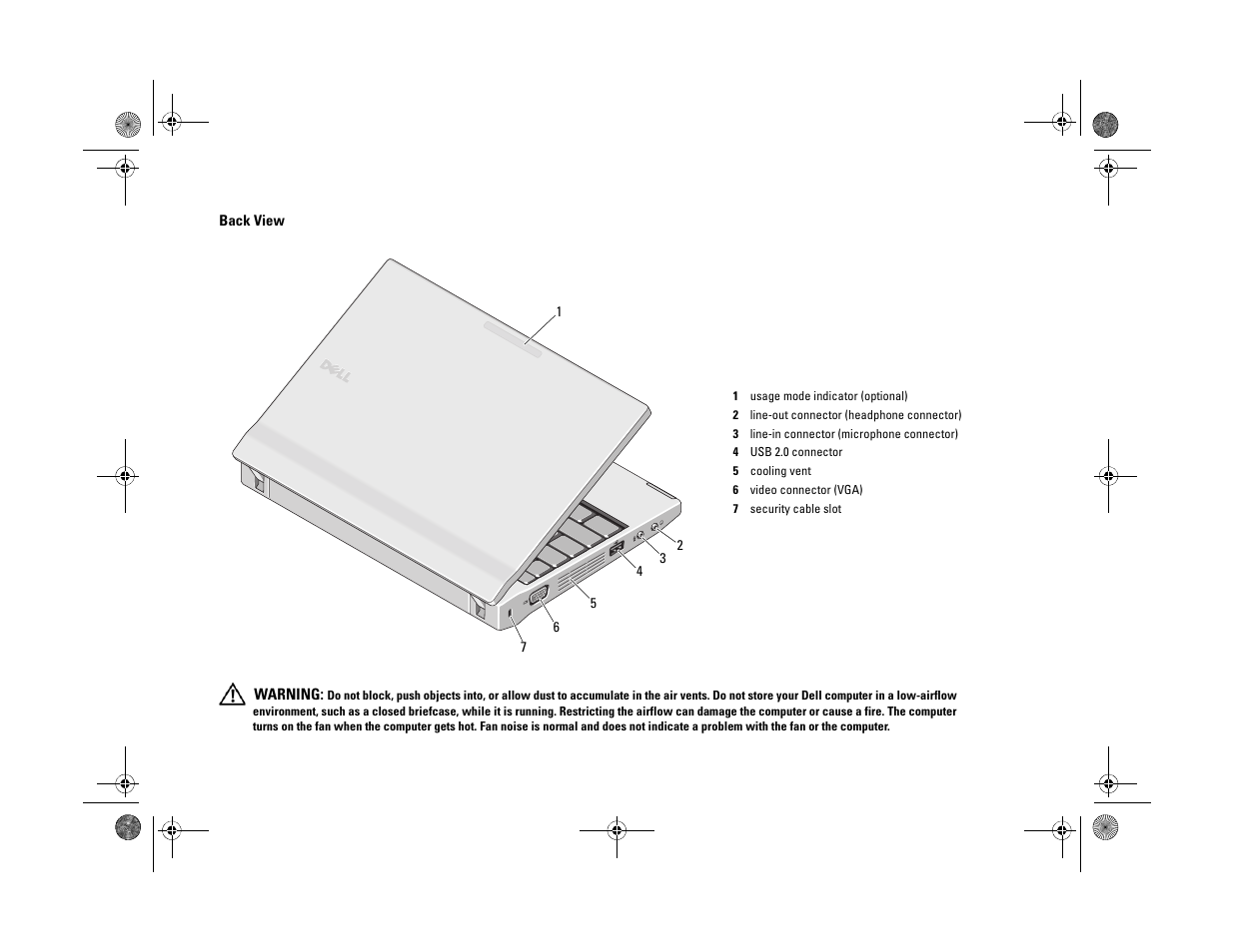 Back view | Dell Latitude 2110 (Mid 2010) User Manual | Page 2 / 6