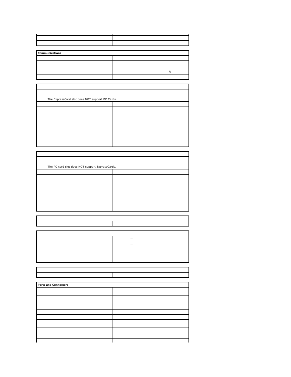 Fingerprint reader (optional), Ports and connectors, Communications | Expresscard, Pc card, Secure digital (sd) memory card reader, Contactless smart cards (optional) | Dell Latitude E6410 User Manual | Page 11 / 52