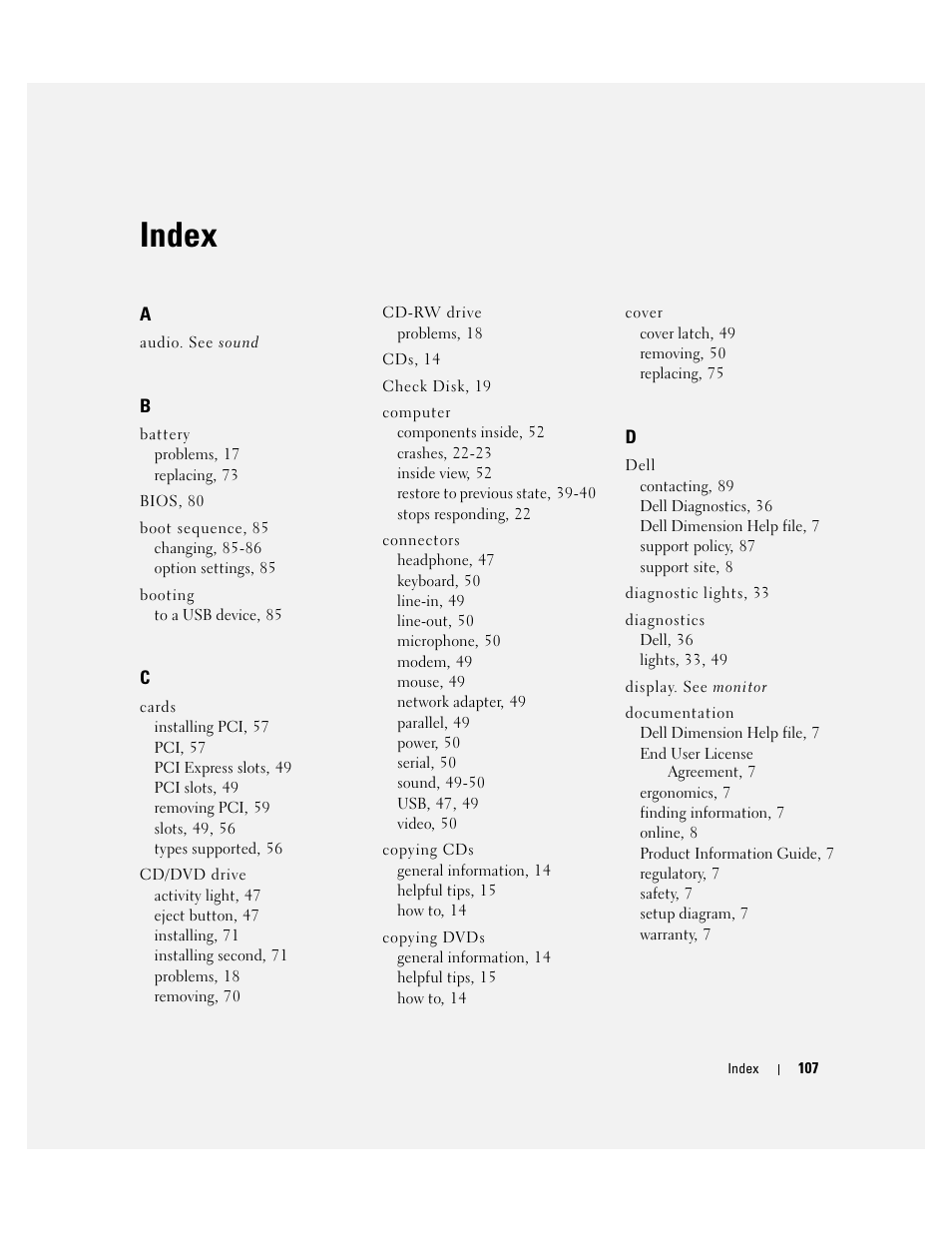 Index | Dell Dimension 3000 User Manual | Page 107 / 110